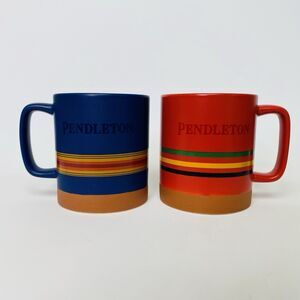 Pendleton National Park Coffee Tea Mug Set Red and Blue Stripe Ceramic 18oz lot